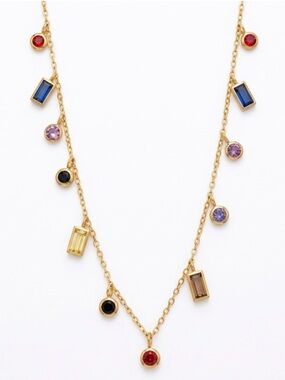 18k Gold Plated Multicolour CZ Mixed Cut Drop Necklace. New.